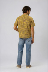 Halona Block Print Native Motifs Short Sleeve Shirt - Yellow