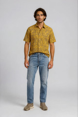 Halona Block Print Native Motifs Short Sleeve Shirt - Yellow