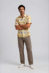 Halona Block Print Sun and Cross Lines Short Sleeve Shirt - Yellow