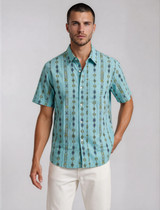 Halona Vertical Motif Short Sleeve Shirt - Aqua