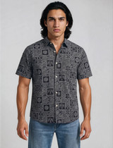 Halona Native Symbols Block Print Short Sleeve Shirt - Black