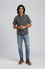 Halona Native Symbols Block Print Short Sleeve Shirt - Black