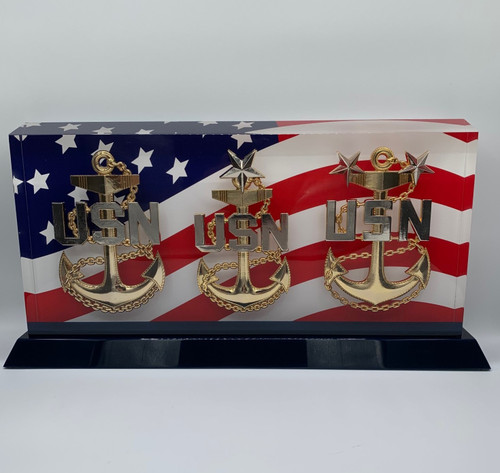 Navy Chief's Mess (L/f) US Flag BallistiGlass Display Gift