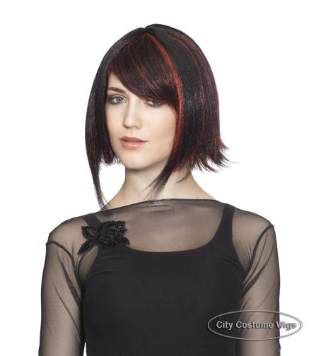 Enigma Black with Red Streak Punk Goth Womens Wig