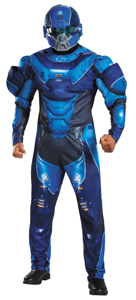 Disguise Disguise Mens Blue Spartan Muscle Costume - Halo