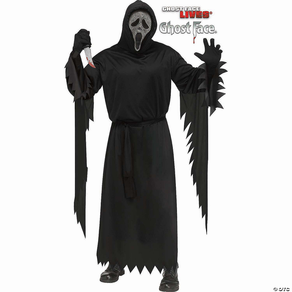 Adults Ghost Face Black Robe with Gun Powder Gray Bling Mask Costume