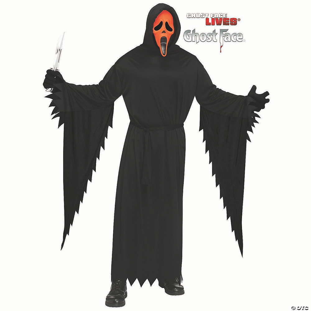 Adults Ghost Face Orange Fluorescent Mask & Hooded Robe Costume