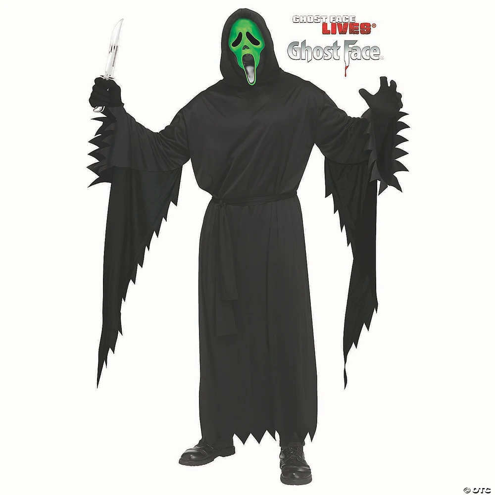 Adults Ghost Face Green Fluorescent Mask & Hooded Robe Costume