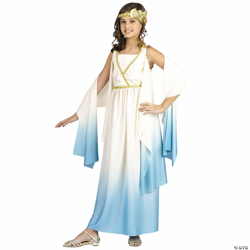 Girl's White & Blue Dress Greek Goddess Costume