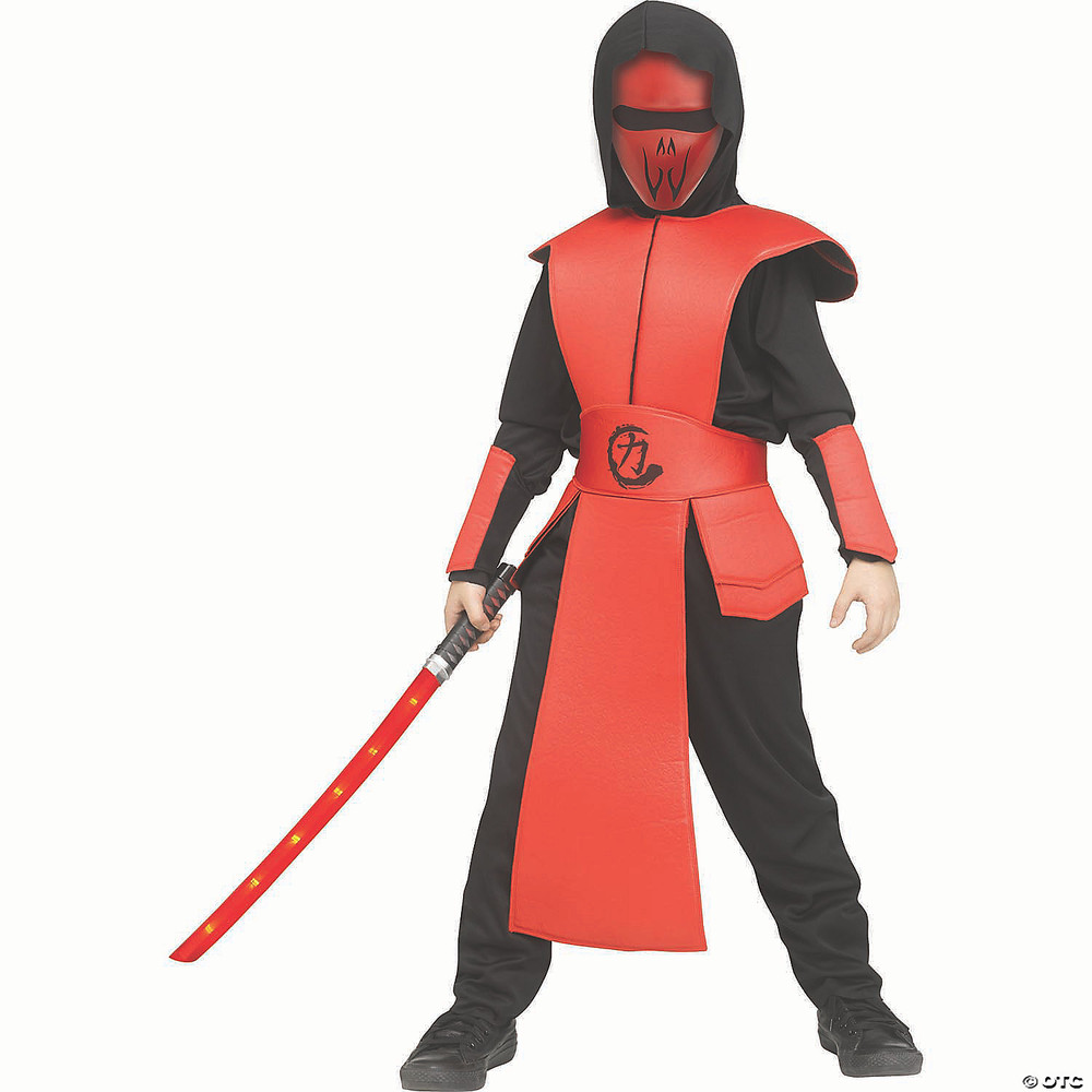 Kids Red & Black Polyester Ninja Guard Costume