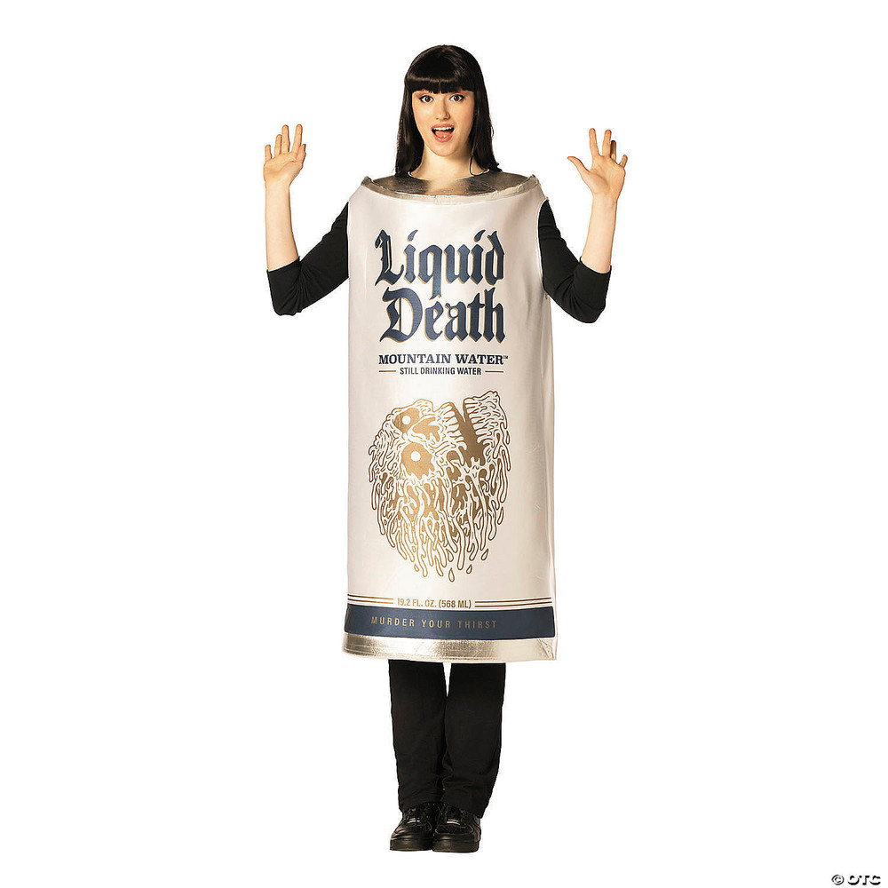 Adults Liquid Death Mountain Water Still Drinking Water White Can Tunic Costume