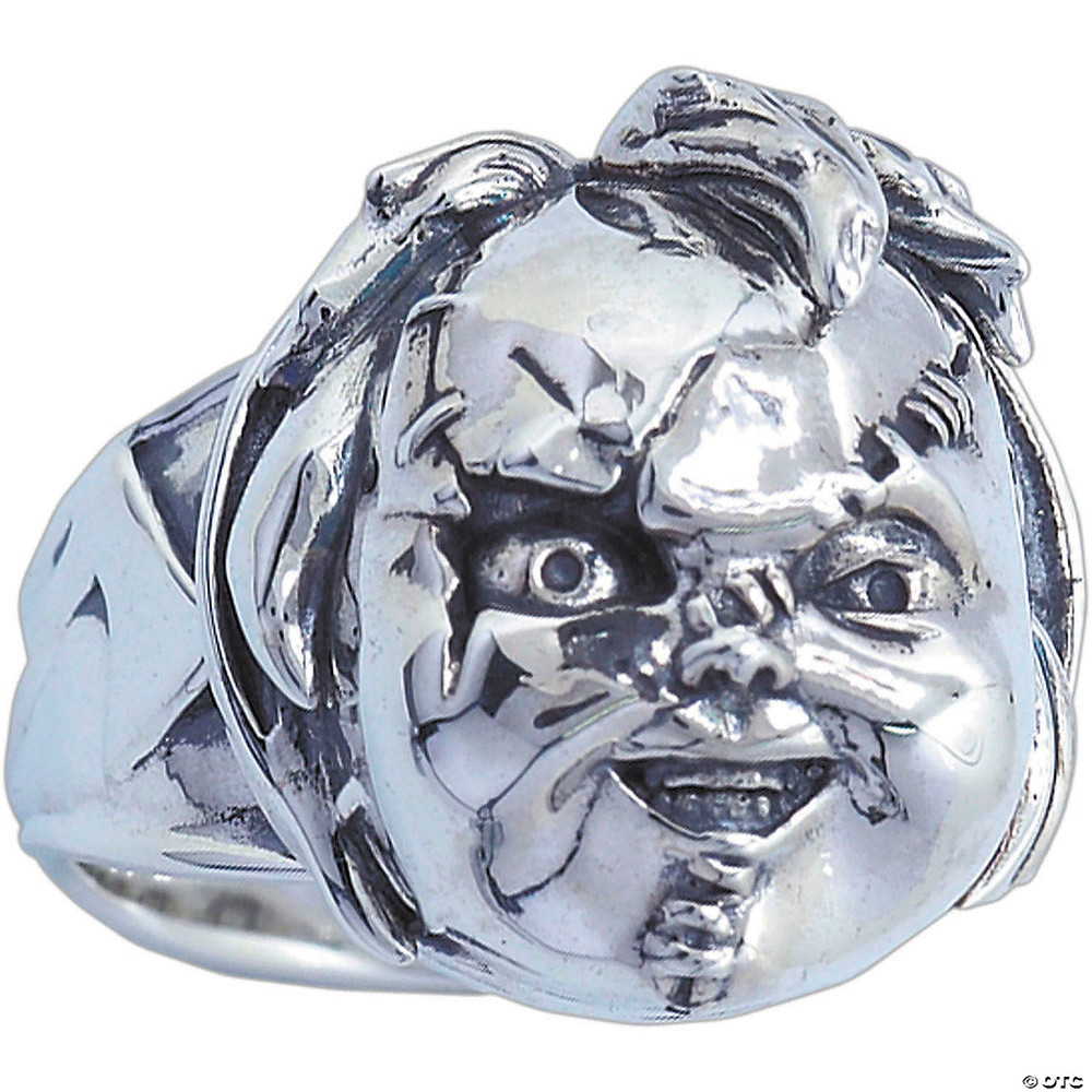 Child's Play Scarred Chucky Face Plated Brass Ring - Size 10