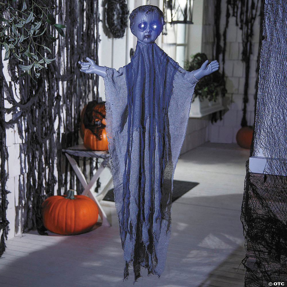 39 1/4" Animated Light-Up Hanging Gray Angel Halloween Decoration