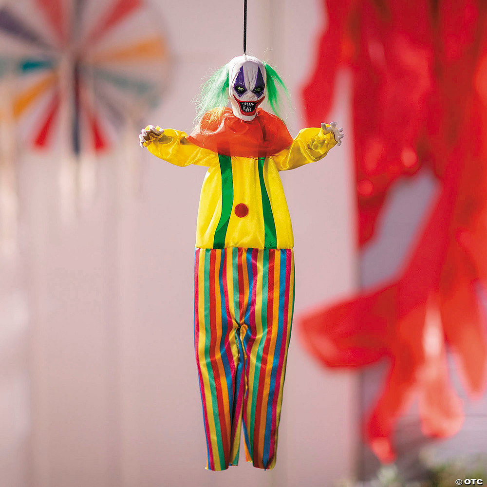 19 3/4" Hanging Bright Colors Clown with Green Hair Halloween Decoration