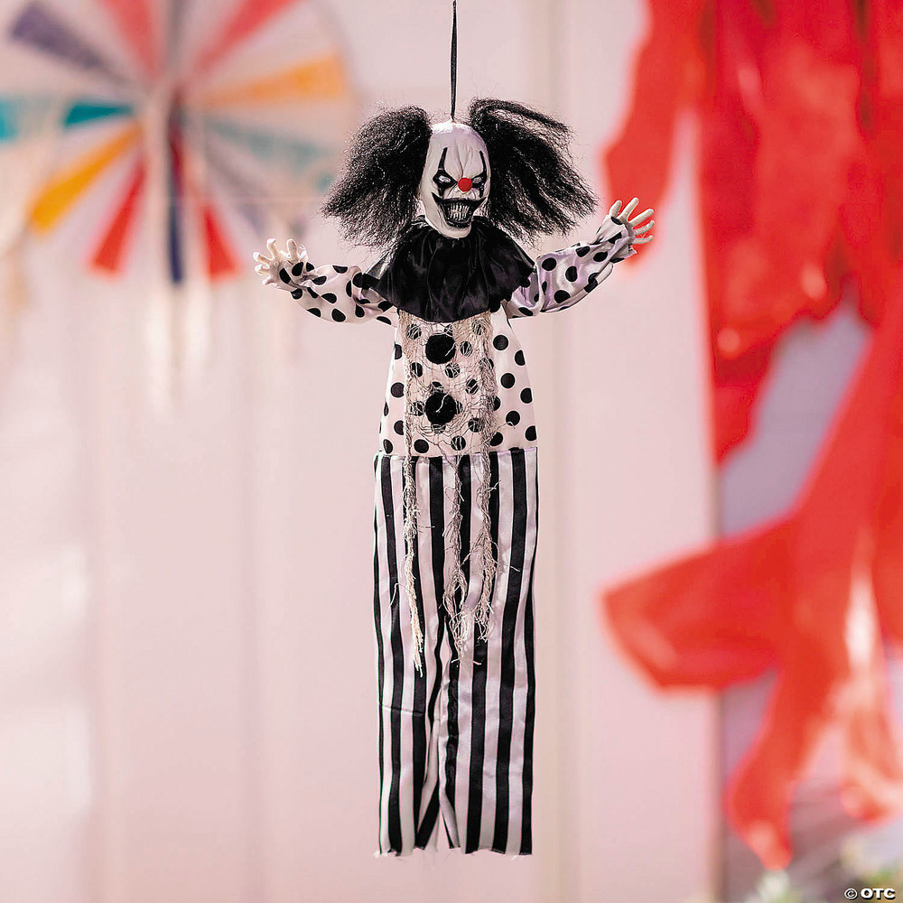 19 3/4" Hanging Black & White Clown with Black Hair Halloween Decoration
