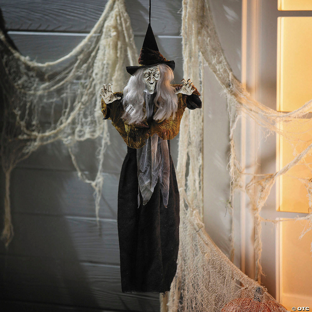 27 1/2" Hanging Smiling Witch with Gray Hair Halloween Decoration