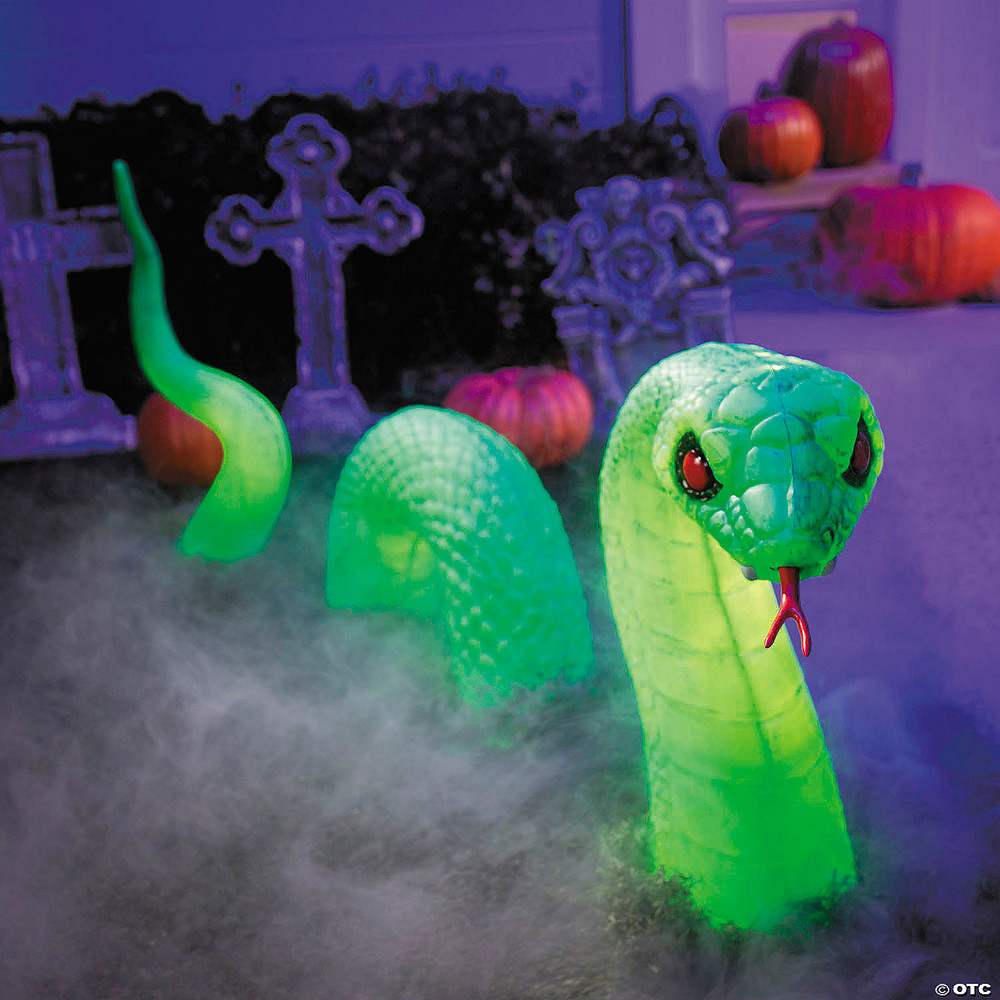 20" Light-Up Green Lawn Snake Halloween Outdoor Decoration