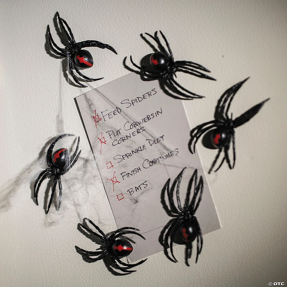 3 1/2" Magnetic Black Widow Spiders - 12 Pc.