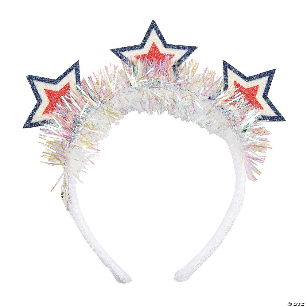 17" circ. Patriotic Glittering Star Plastic Headbands - 6 Pc.