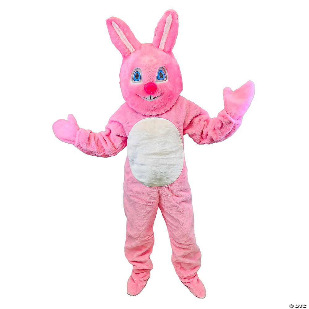 Adult Pink Easter Bunny Suit with Mascot Head Costume