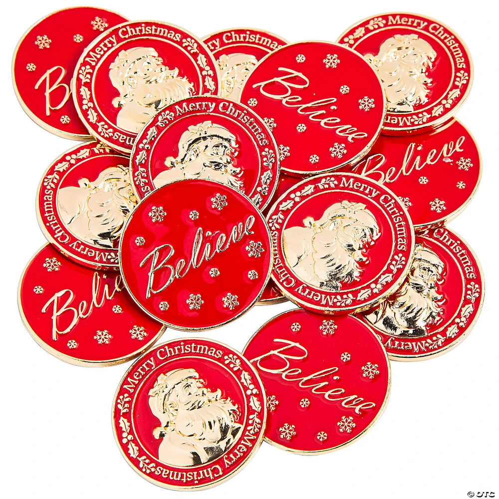 Bulk Red Santa Believe Metal Coins