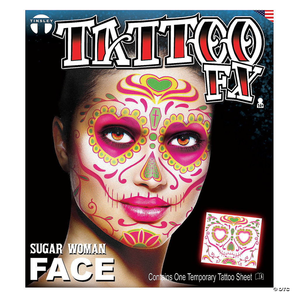 Tinsley Transfers Sugar Woman Face Temporary Tattoo
