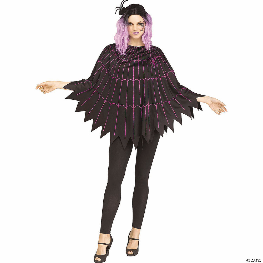 Adults Spiderweb Purple Glitter & Black Polyester Poncho