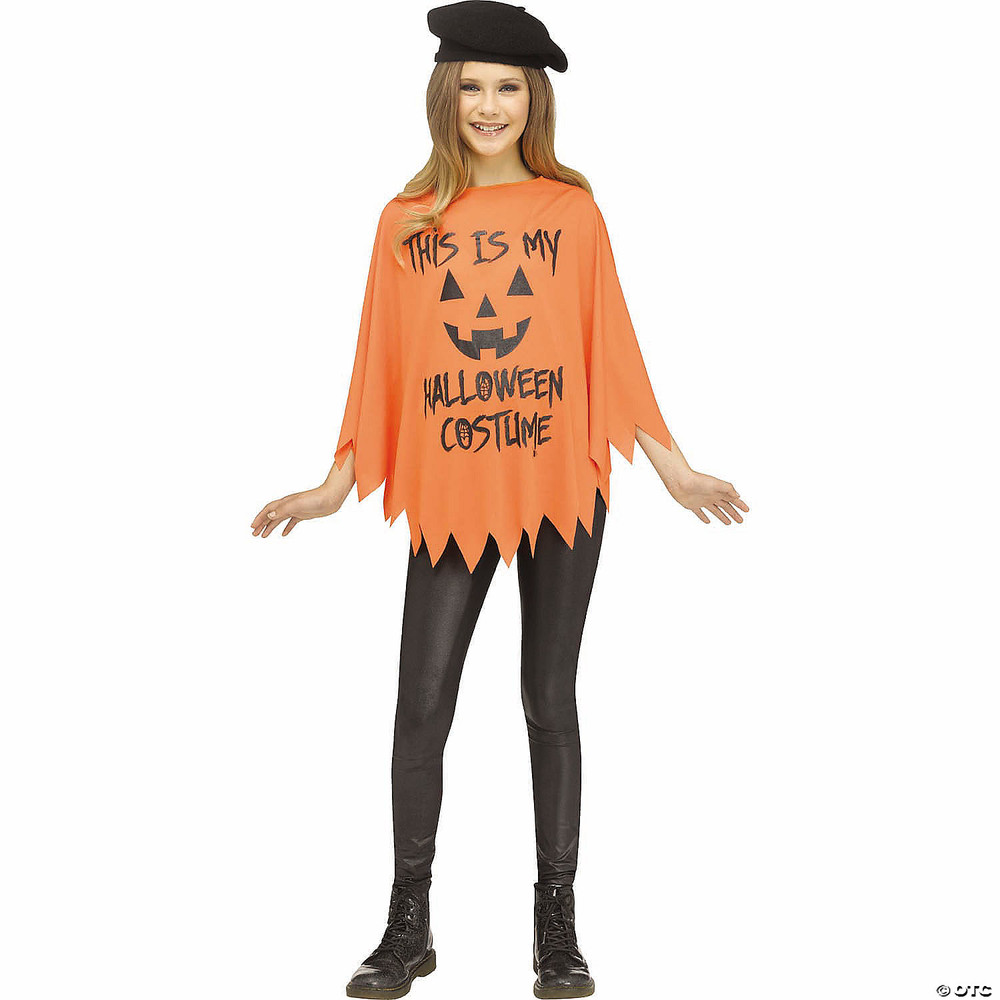 Kids Black & Orange Pumpkin Poncho Costume