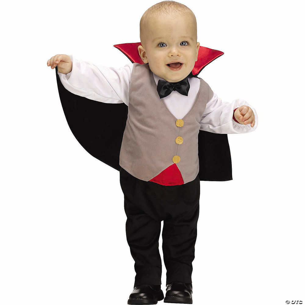 Baby Black, Gray, White & Red Jumpsuit Lil' Drac Vampire Costume