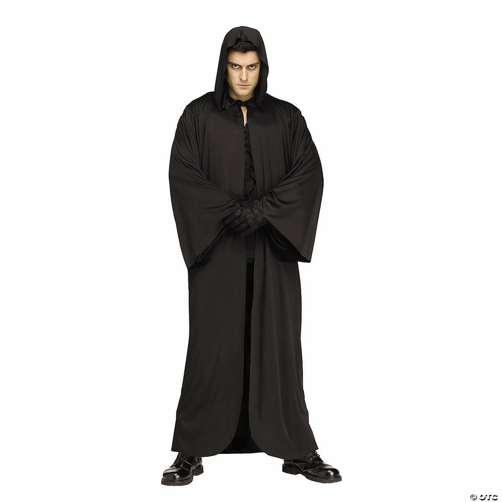 Adults Full-Length Hooded Black Polyester Robe