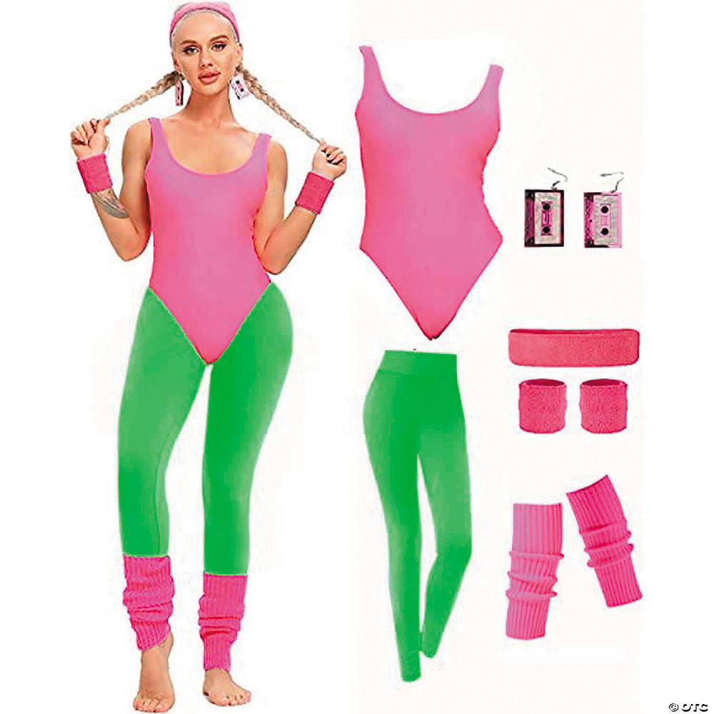 Adults Pink & Neon Green 80's Workout Costume