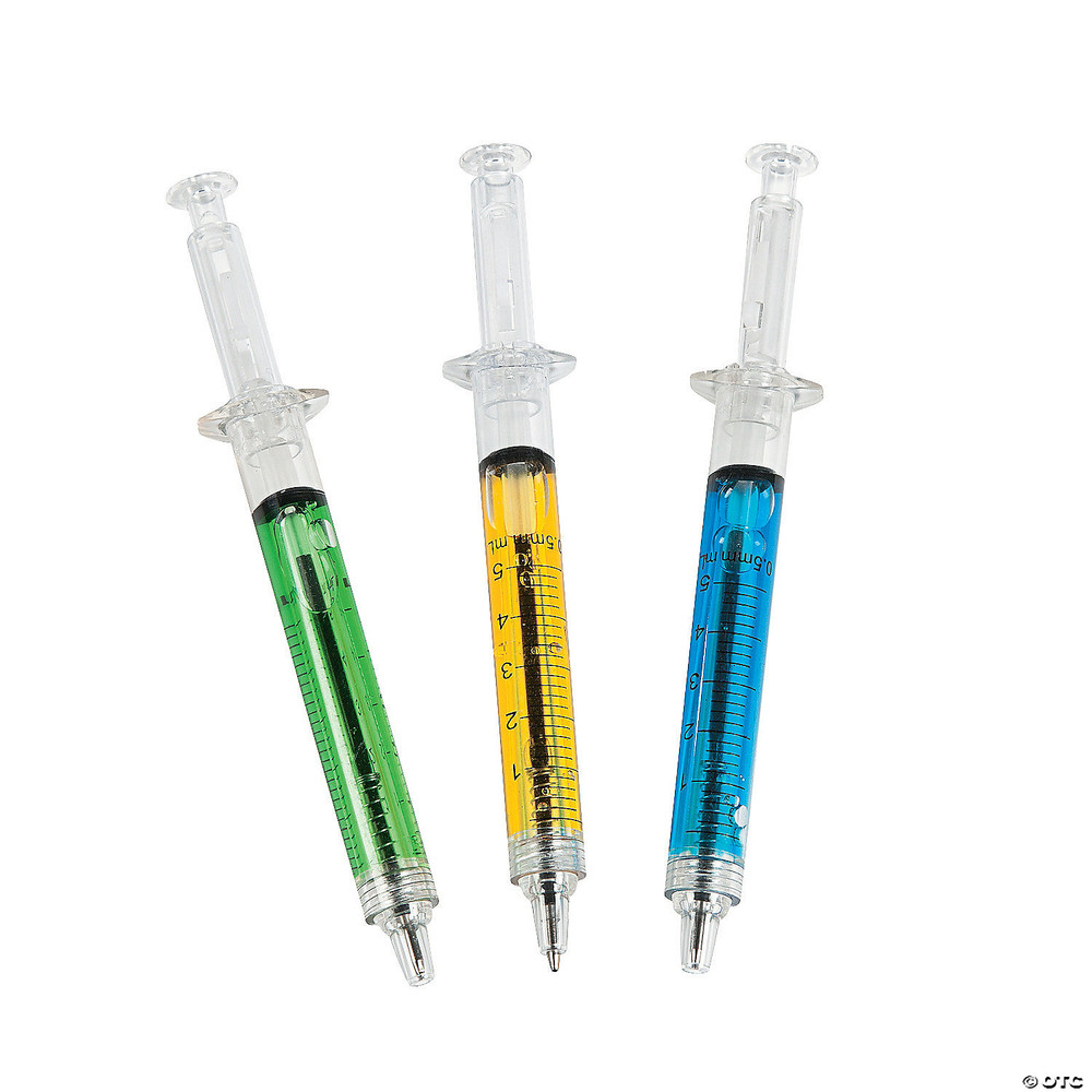 Assorted Colorful Syringe Pens - 12 Pc.