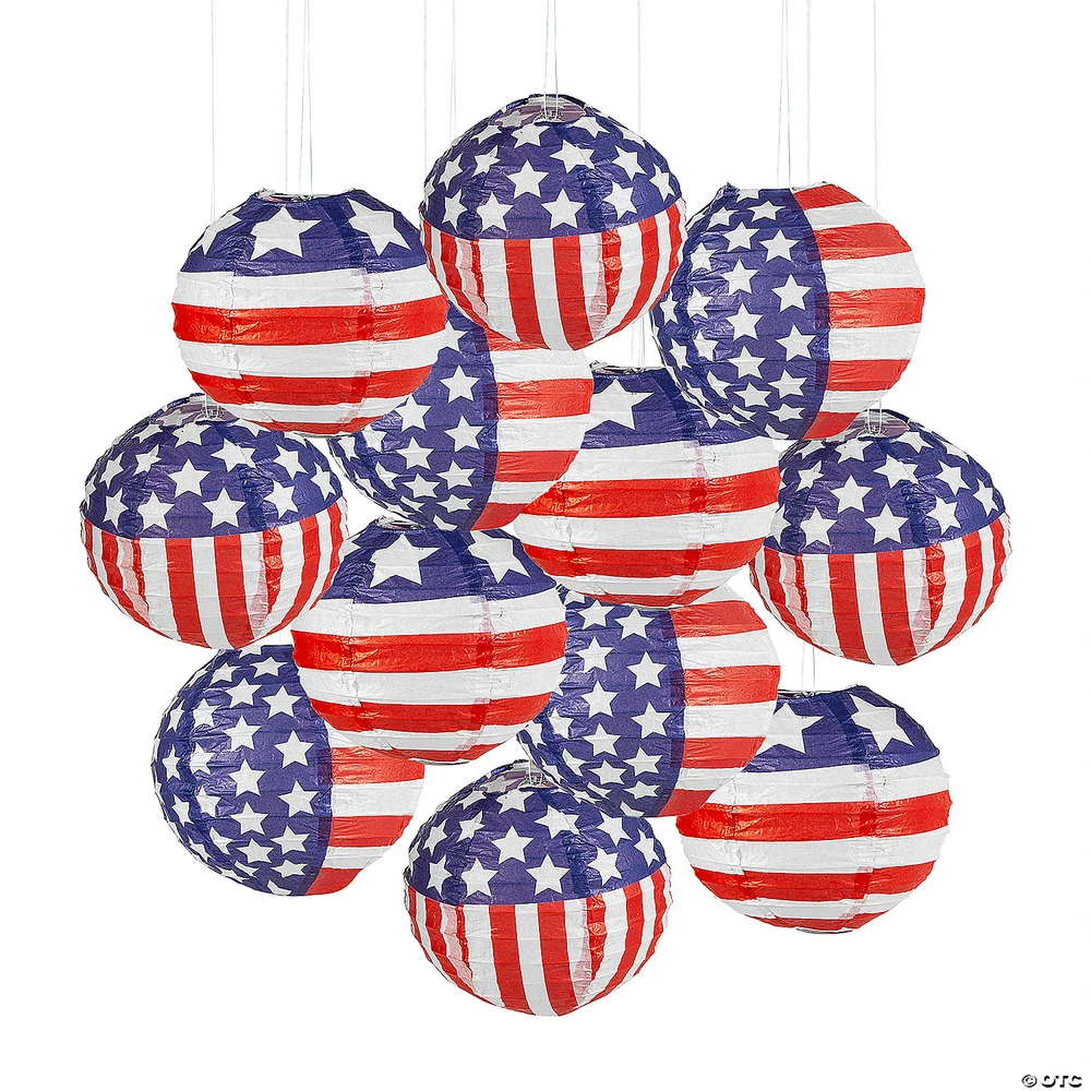 Mini Patriotic Hanging Paper Lanterns - 12 Pc.