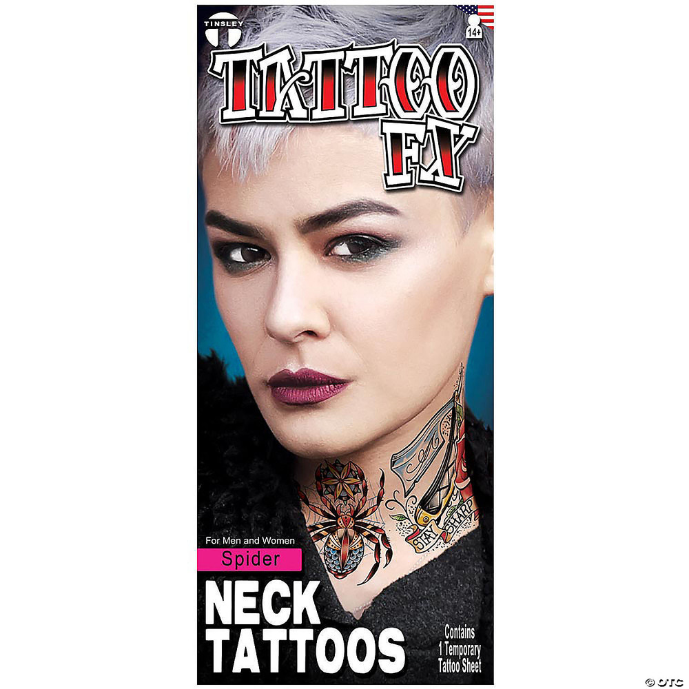Tinsley Transfers Neck Tattoo Spider Temporary Tattoos
