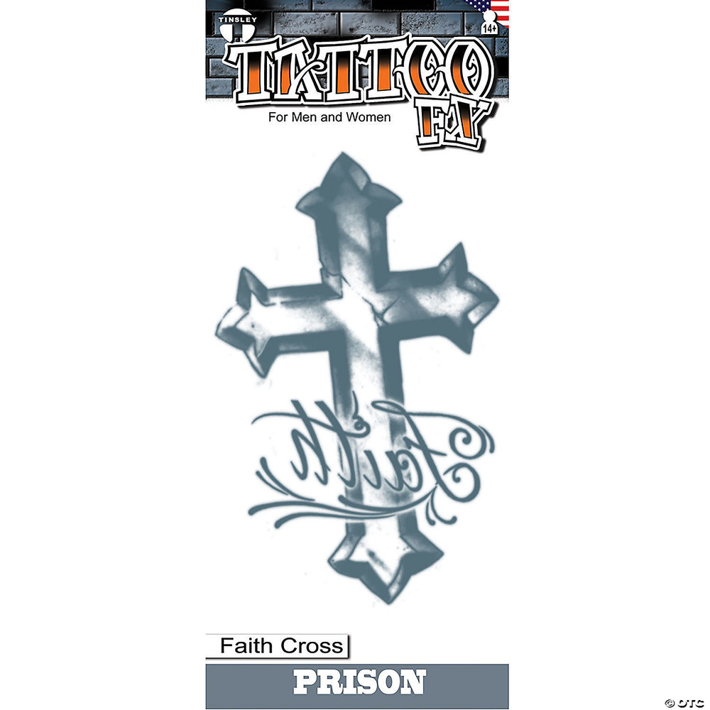 Tinsley Transfers Prison Faith Cross Temporary Tattoo