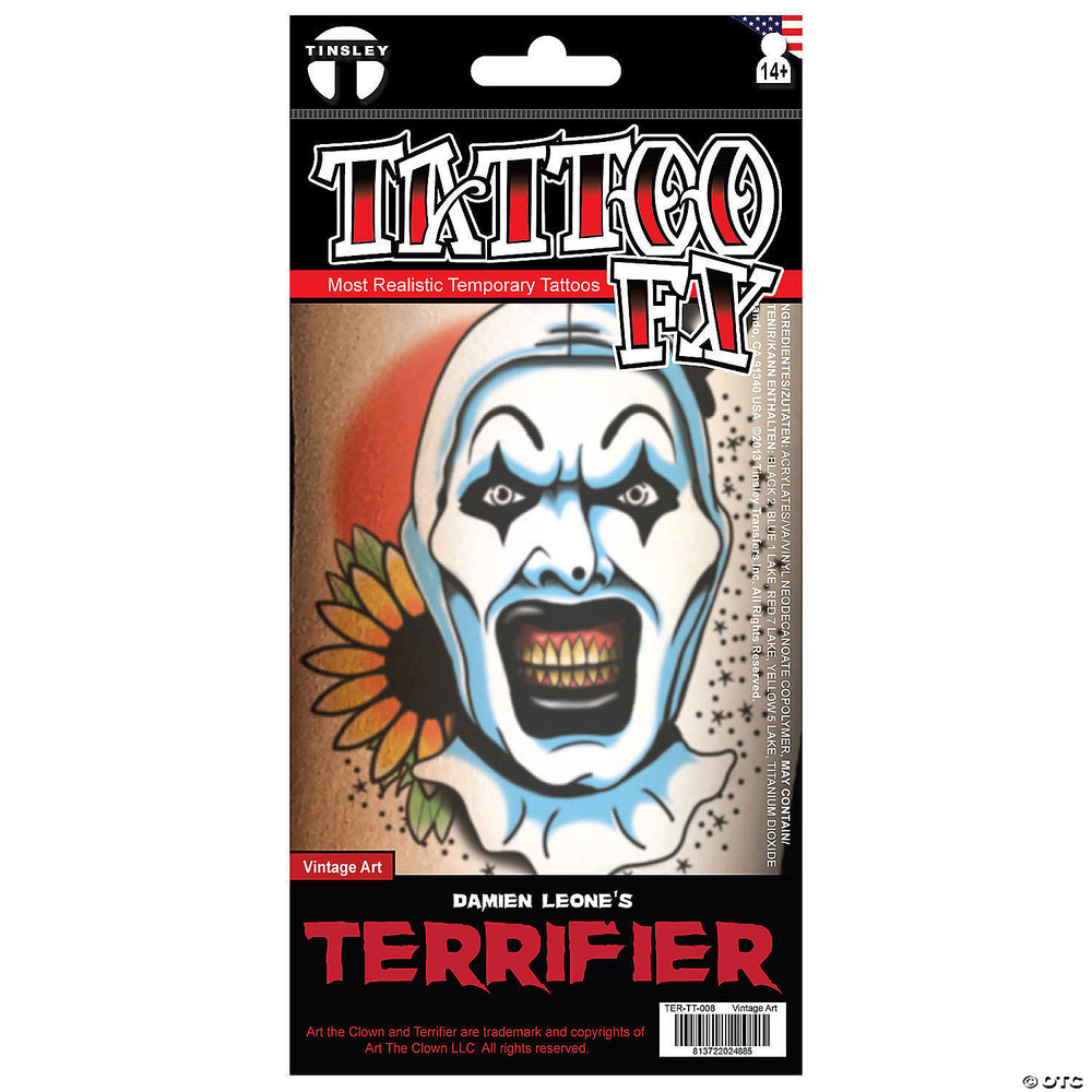 Tinsley Transfers Terrifier Art the Clown Vintage Art Temporary Tattoo