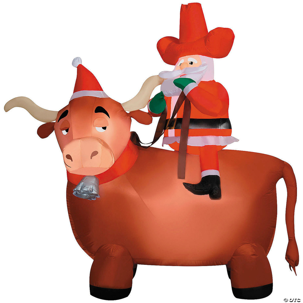 6 Ft. 6" Airblown Inflatable Cowboy Santa on a Longhorn Christmas Outdoor Yard Decoration