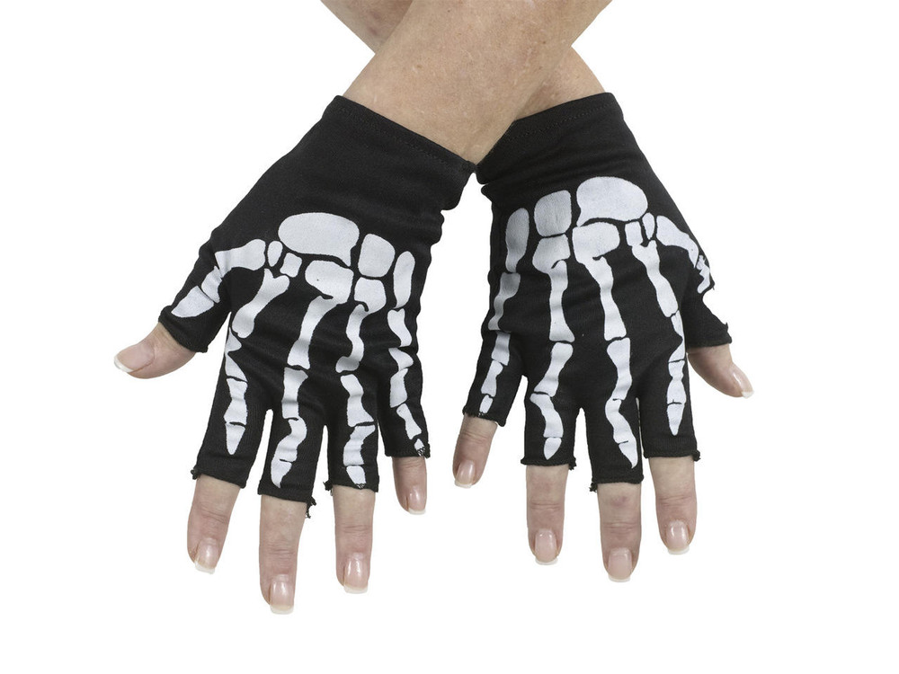 Fun World Fun World Bone Fingerless Gloves Bk/Pink