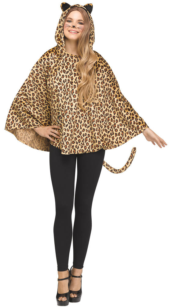 Fun World Fun World Womens Leopard Hooded Poncho