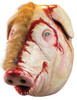 Full-head latex pig mask with realistic snout, glass-like eyes, brown hair, and faux blood splatter detail for Halloween c…
