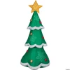 Green inflatable Christmas tree yard decoration with white trim, red and gold ornaments, star outlines, and a yellow star…