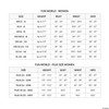 Fun World women's and plus size women's costume sizing chart showing size, height, bust, waist, and hip measurements.