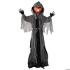 5 Ft 10 3/4" Animated Standing Light-Up Pumpkin Man in Hooded Cloak Halloween Decoration
