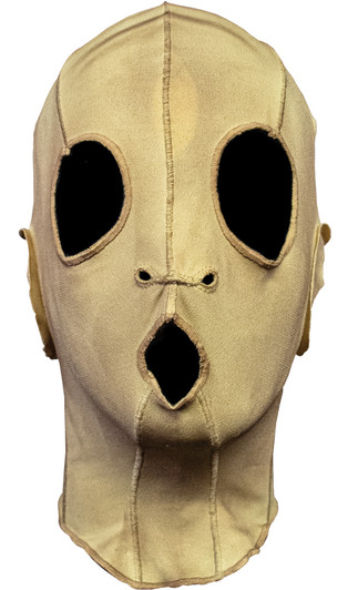 Trick or Treat Studios Pluto full-head fabric mask in tan with large oval eye holes, nose holes, and open mouth cutout.