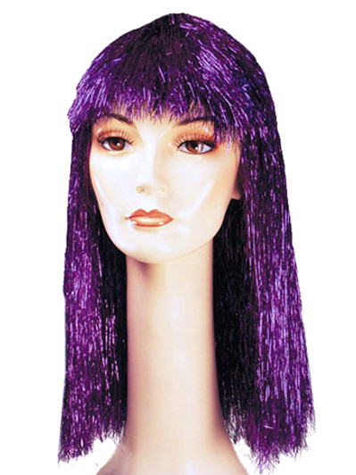 Long Purple Tinsel Wig With Bangs