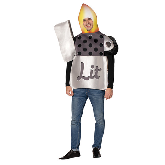 Adult man wearing a novelty lighter Halloween costume with silver body printed