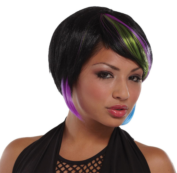 Seasonal Visions New Rave Wig - Black/Lime/Blue