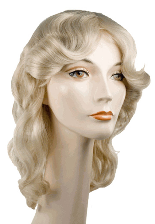 cheap discount farrah fawcett like wig hair feathered in platinum blond