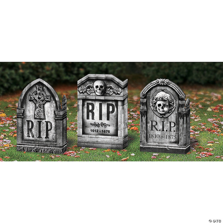 Photo-Realistic Tombstone Cross & Skull Set