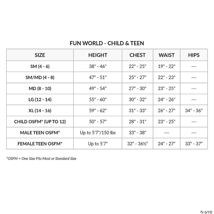 Costume Sizing Chart
